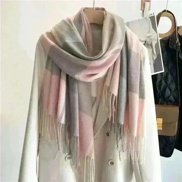 Pink & Grey Lattice Scarf Feels Like Cashmere - Picture 2 of 2